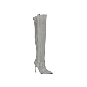 GUESS Womens Silver 21 Shaft Side Pull Tab Bonisa Pointed Toe Stiletto Boots 5 M